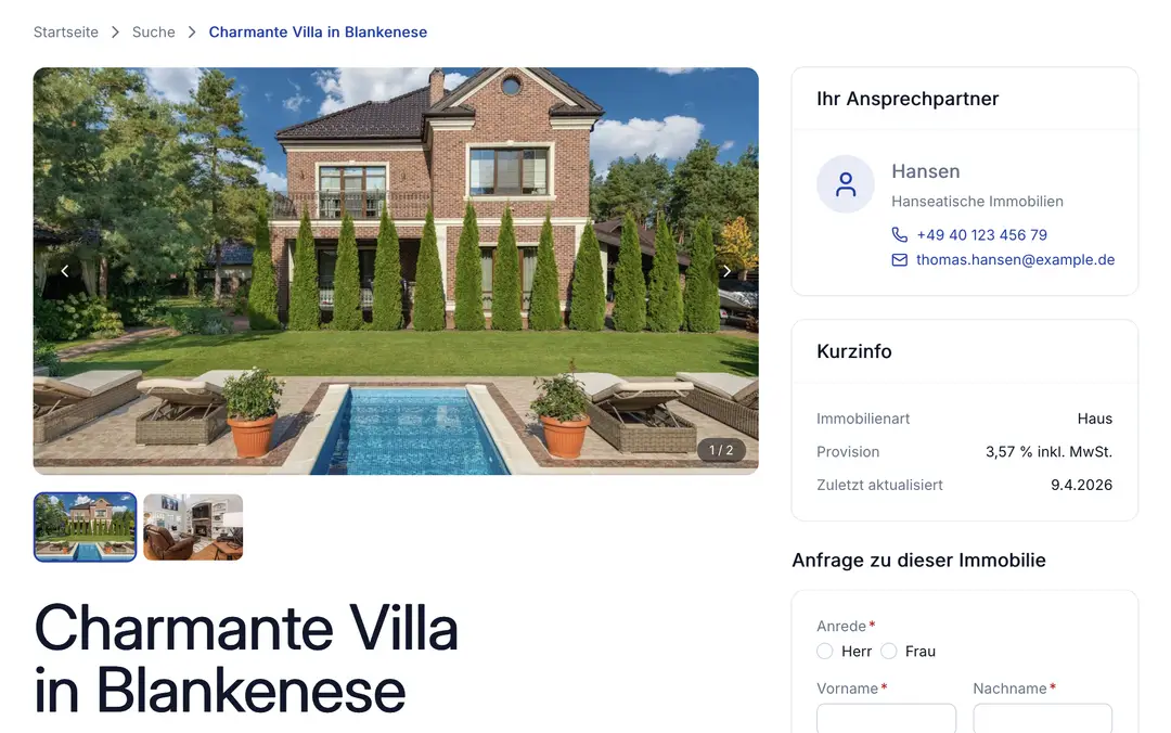 Immobilienübersicht mit Filterung und Kartenansicht