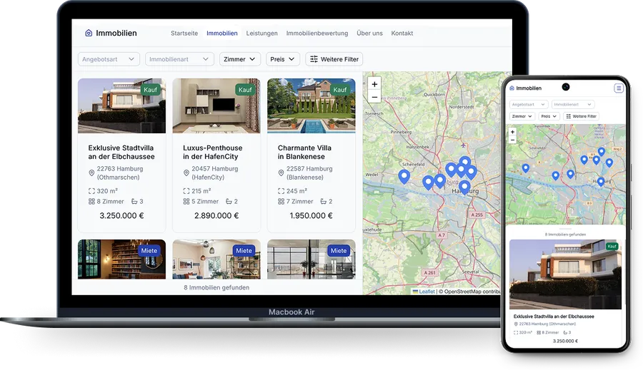 Beispiel-Webseite auf Desktop und Handy