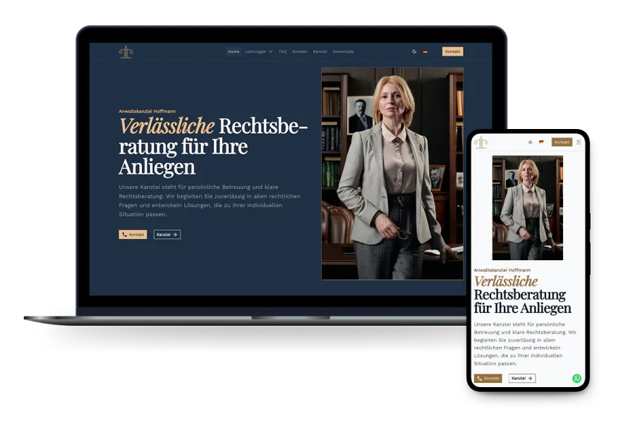 Beispiel-Webseite auf Desktop und Handy
